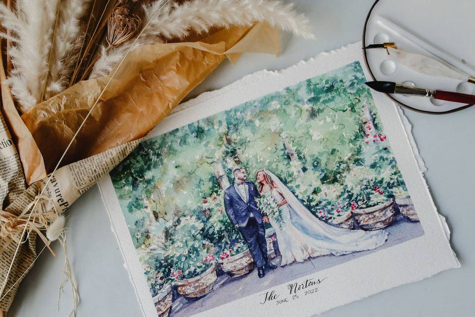 Watercolor Wedding Portrait