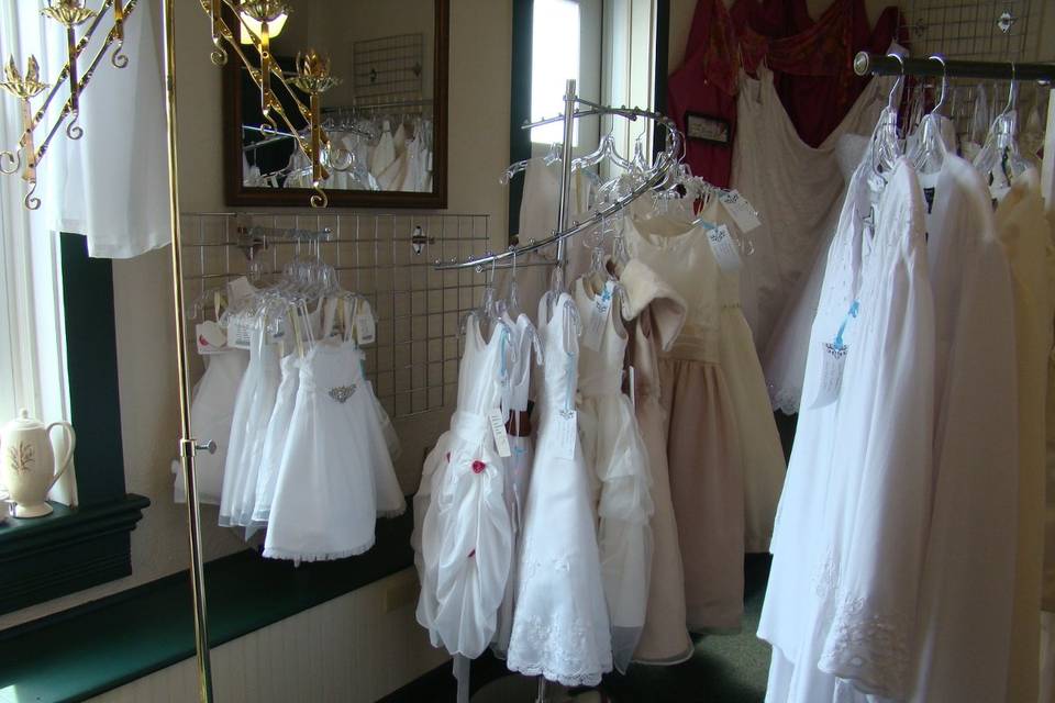 These are some of the flower girl dresses in our shop currently.