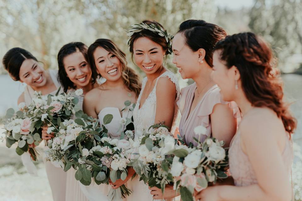 Bride with bridesmaids