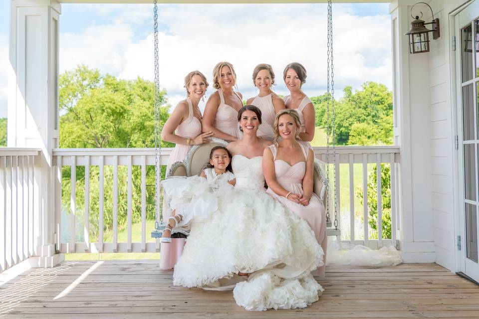 Bridesmaids on a Porch Swing