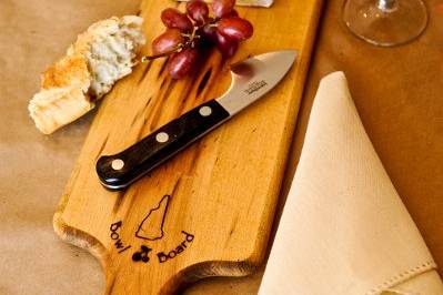 Large Maple Leaf Cutting Board, NH Bowl and Board