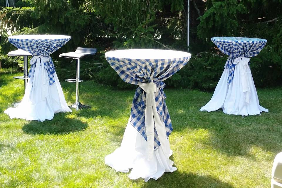 Cocktail tables w/ check linen