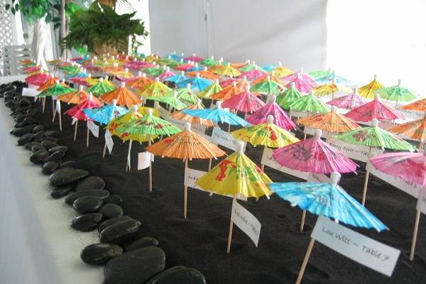 Umbrella escort cards, tropical place cards