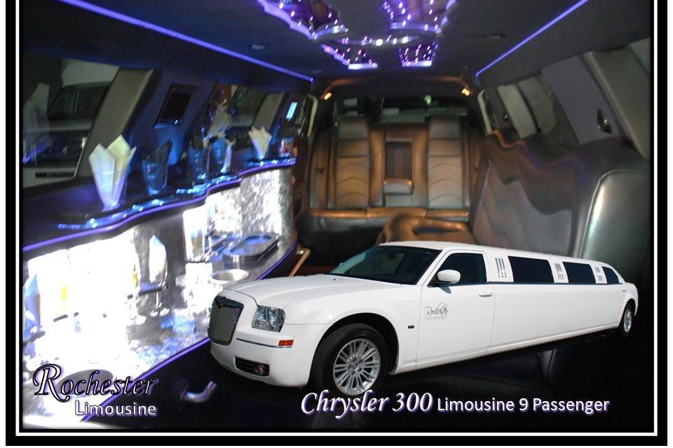 Chrysler 300 Limousine 9 Passengers
Changing Fiber Optic Mood Lighting
Cd Player/DVD Player
IPod Hookup