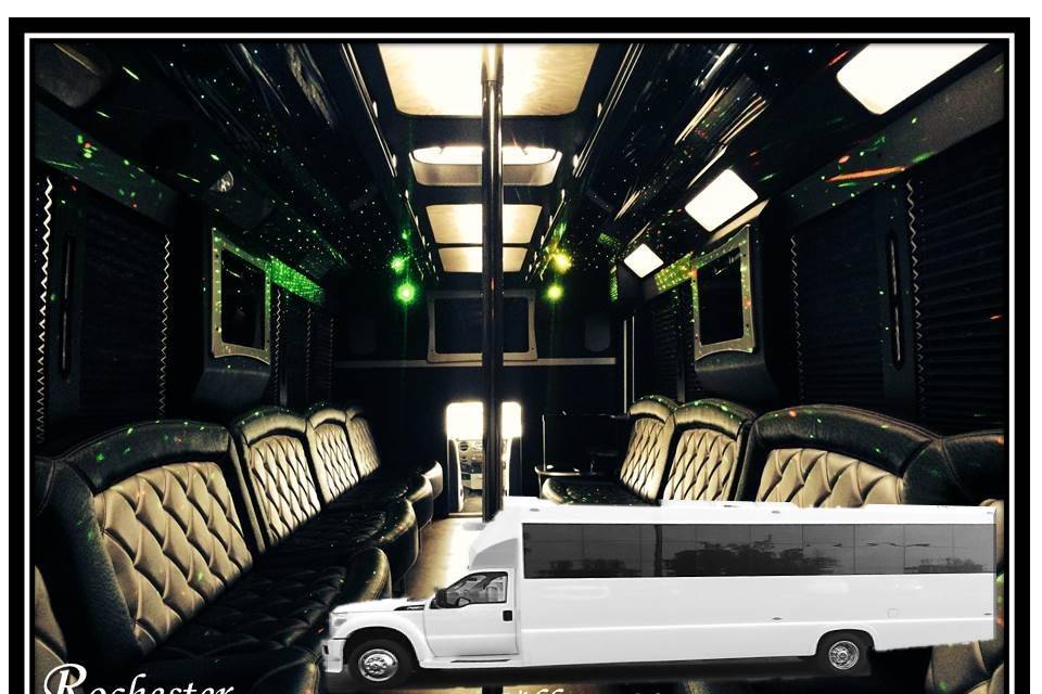 Tiffany 32 Passenger Coach Bus
27 to 32 Passenger
4 Flat screen TV’s
CD/DVD/MP3
Rockford Fosgate Sound
Hardwood Dance Floor
4 Bars, Glassware included
Strobe Lights
LED Lighting