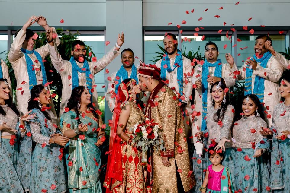 Rose petals wedding photo