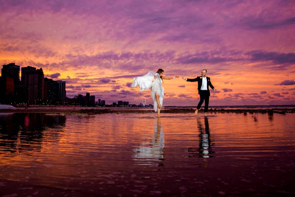 Sunset wedding photo