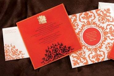 This suite features a gold foil stamp and complementary letterpress components for a wedding event held in Washington DC. The stationery suite was printed on 100% cotton.