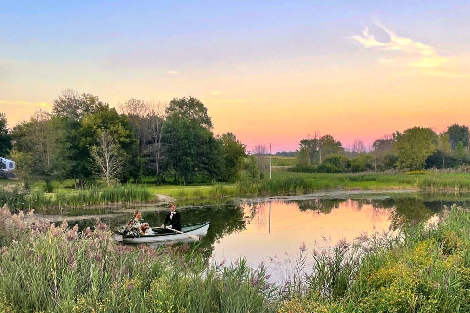 Pond with rowboat