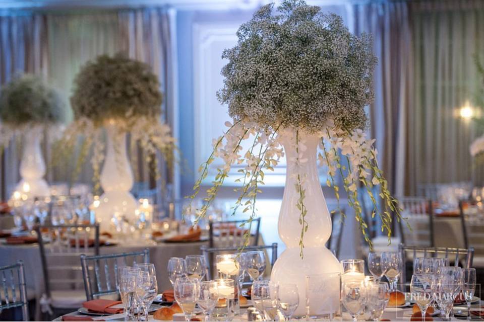 Candle lights and raised centerpieces