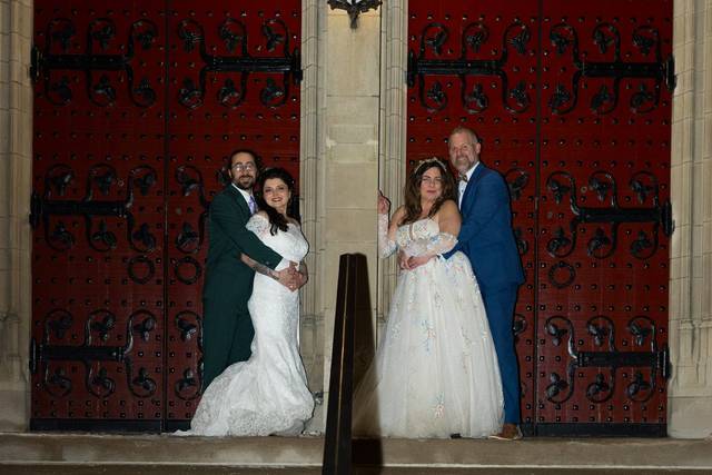 In front of the chapel doors