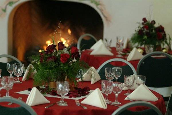 The Club Royale set up for a Holiday event. Showing the cozy fireplace.
