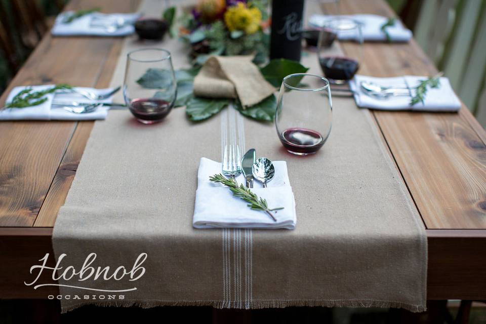 Farm table with grain sack runner