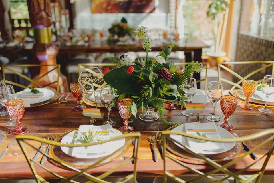 Table setting and floral centerpiece