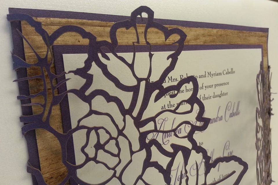 Wood lasercut invitation