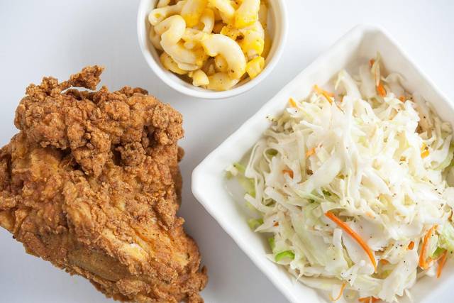 Chicken, coleslaw and macaroni