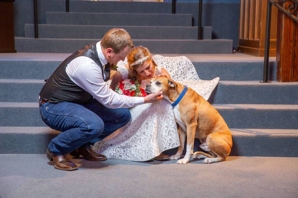 Greeting their dog