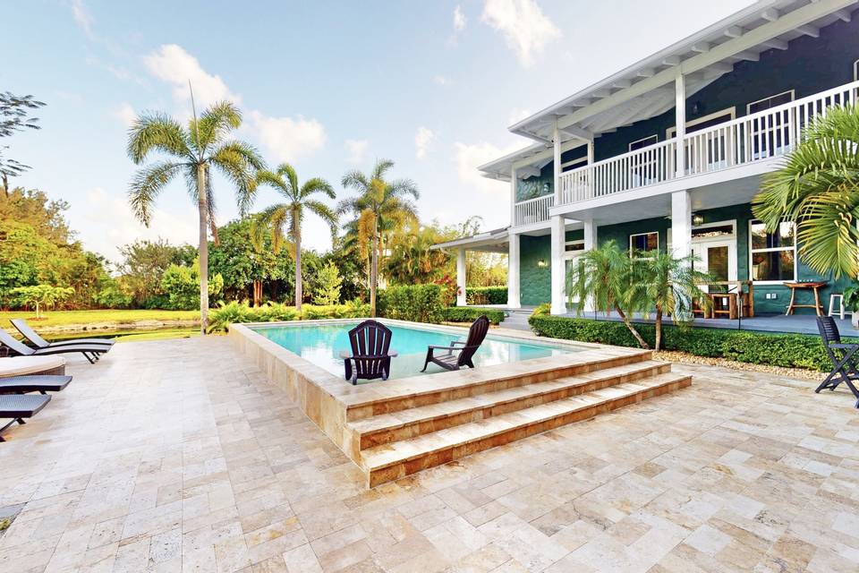 Pool and tiled patio