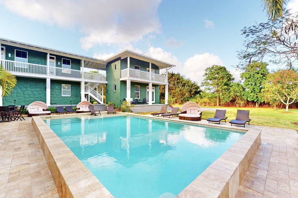 Pool and tiled patio