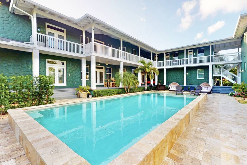 Pool and tiled patio