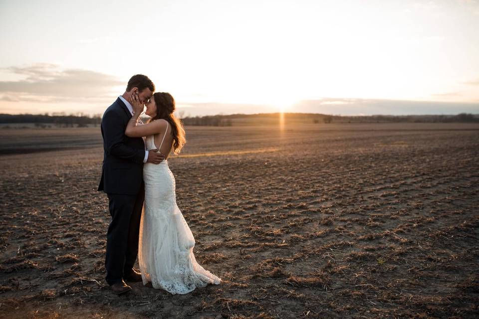 Newlyweds during sunset