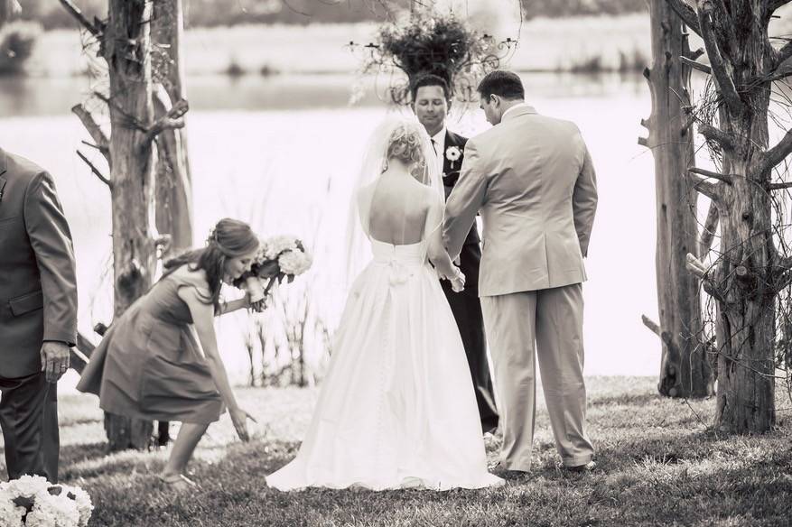 Black and white photo of the wedding ceremony