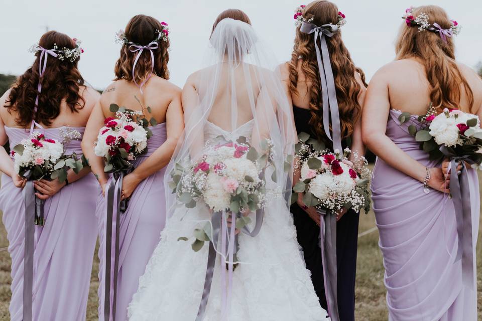 Bridesmaid bouquets and flower crowns
