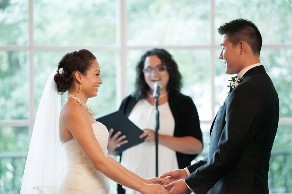 Officiant with the lovely brides