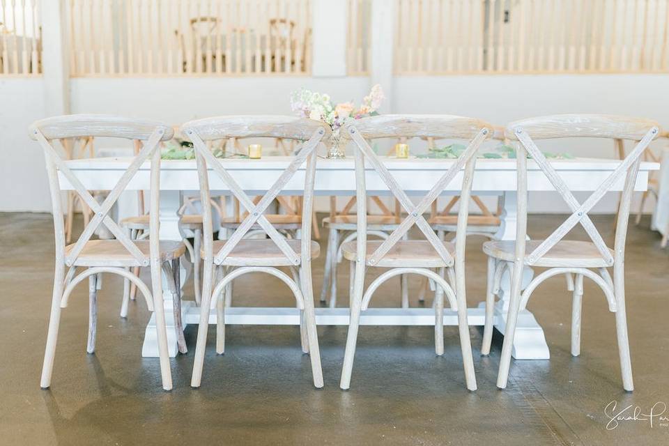 White farm tables
