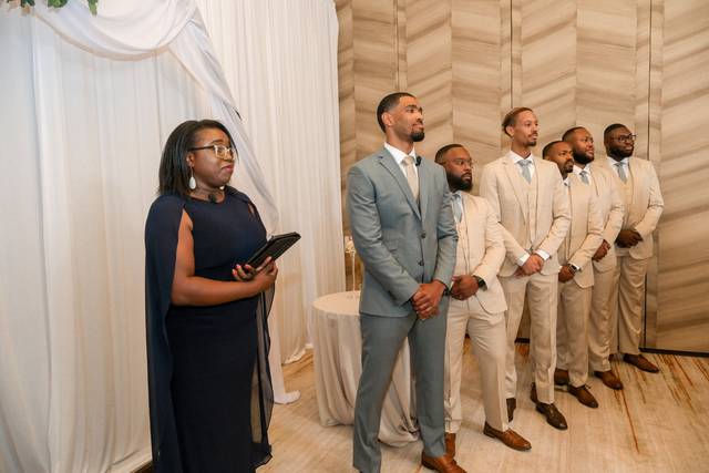 Groom and his men, waiting..