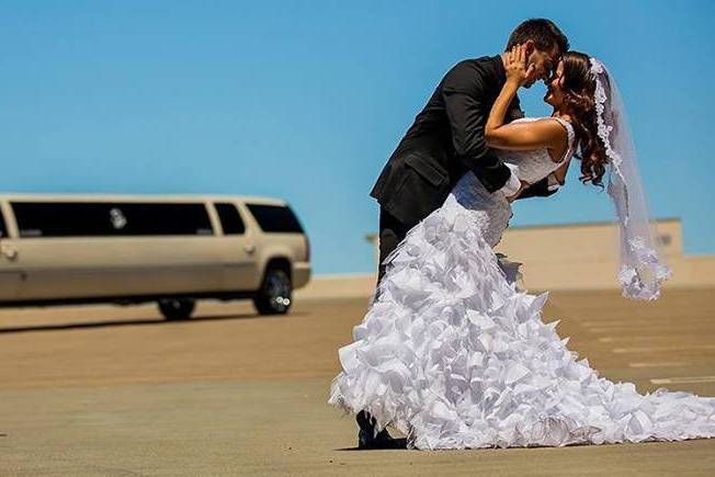 Newlyweds and limo