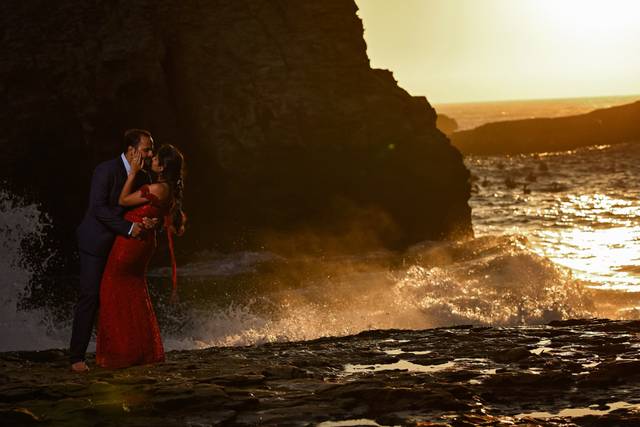 Dramatic kiss at sunset