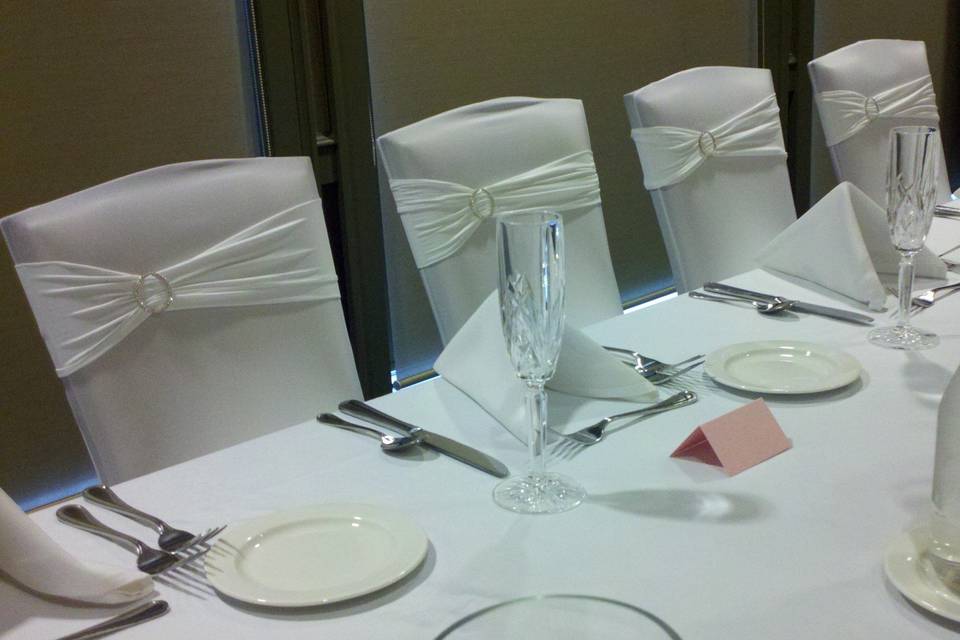 Spandex chair bands and table setting