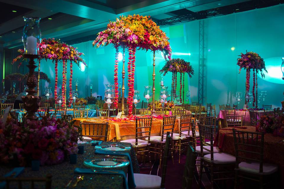 Table setting with floral centerpiece