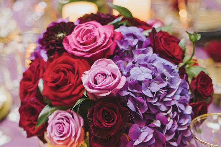 Purple hydrangea and roses