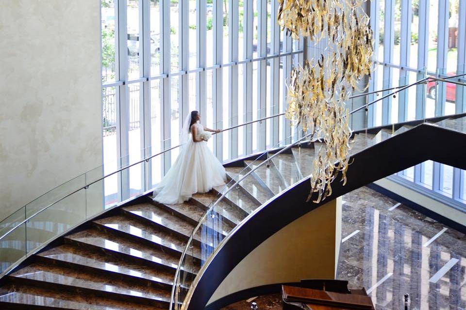 Bride ascending the stairs