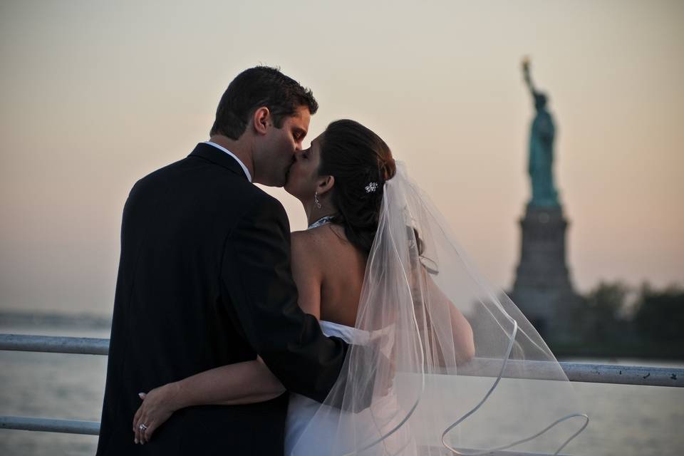 Newlyweds kiss