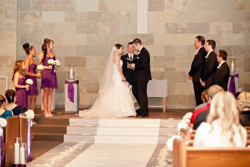 Jessica & Matt's ceremony took place at the chapel at Casa's church in Tucson. The aisle runner was hand made by the brides mother.