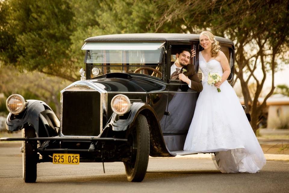 Leanne & Tim had a beautiful ceremony at St. Pius Church in Tucson AZ. Her uncle performed the ceremony. This was their transportation from the church to the reception. Photography provided by Chris Richards.