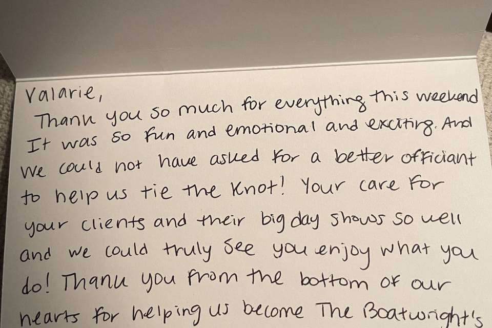 Note from The Boatwrights