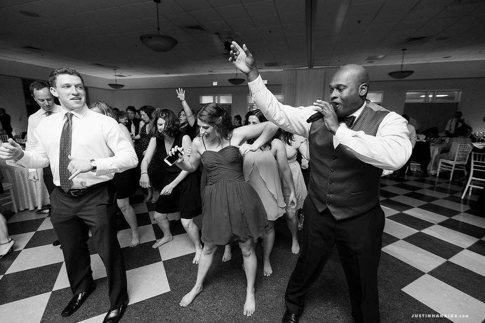 Black and white photo of the dance floor