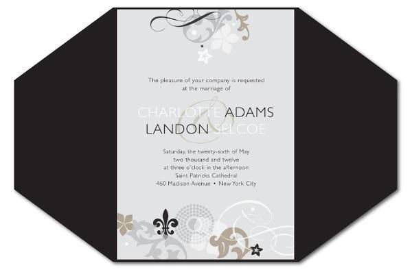 Marseille - Like a simple black dress, this invite is very chic.  Gatefold jacket looks great when wrapped in a sash and monogram tag!  Accessorize it with double or triple layers, rsvp cards, reception cards and thank you notes.