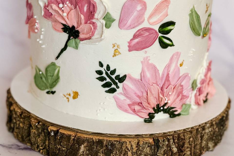 Painted on floral cake