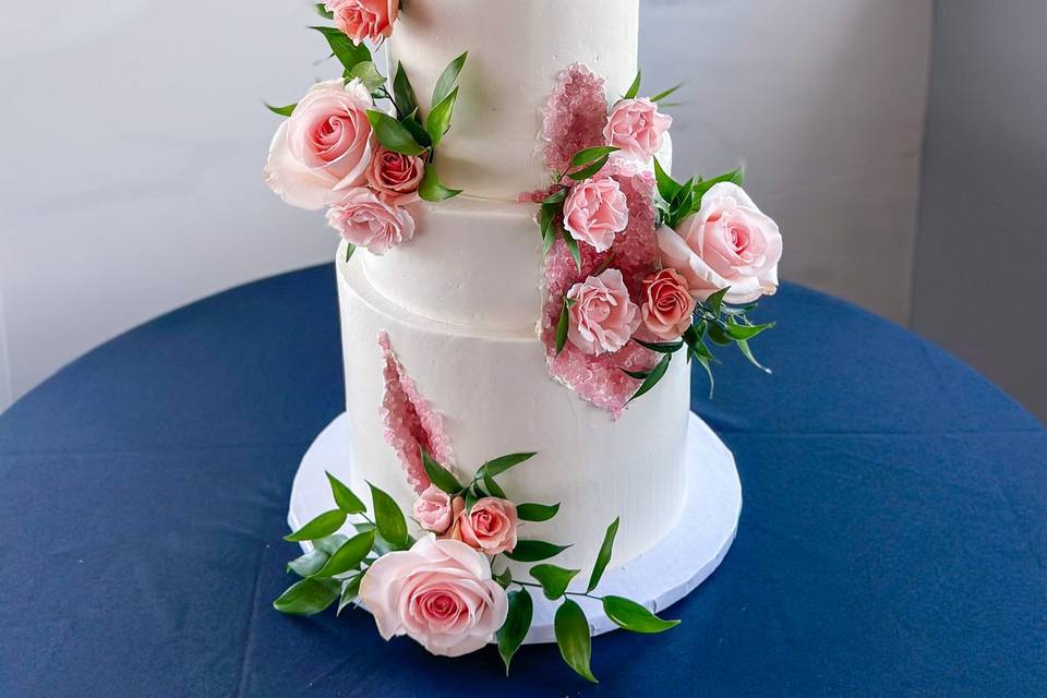 Four tiered geode floral cake