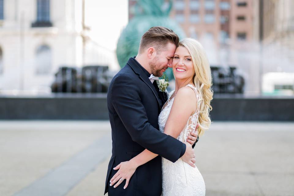 Bride and groom in Downtown CL