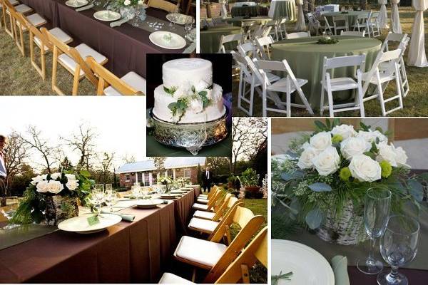 Outdoor Texas Wedding. Tent, table, chair, linen, place settings, centerpieces, full service set up