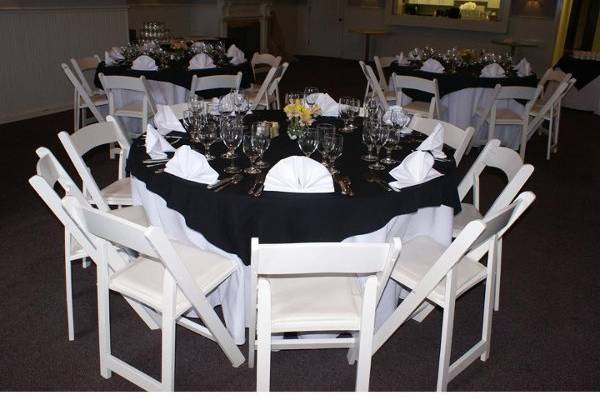Indoor Wedding. Table, Chair, Linen and Dinner ware rental.  Full service set up.