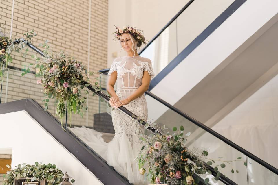 Staircase with elegant bride