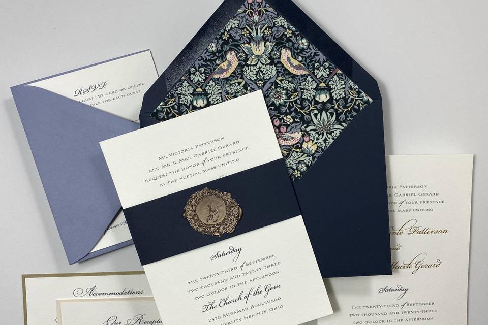 Navy blue with gold foil