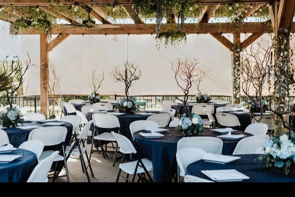 Table setup with sun shade